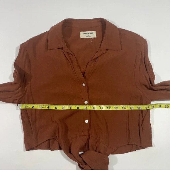 The Normal Brand Tie Front Blouse Button Crop Size XS Brown - Picture 9 of 9